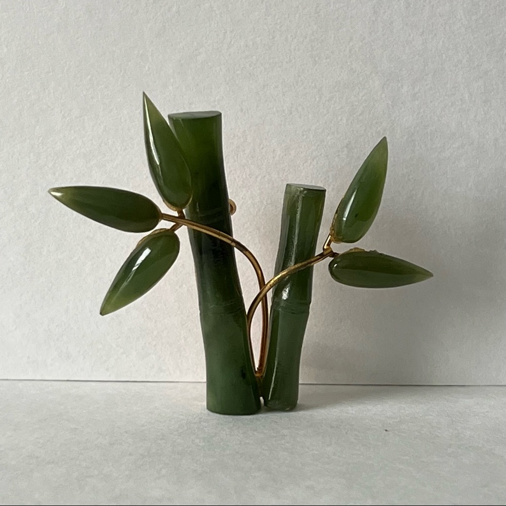 Vintage Jade Bamboo Brooch
